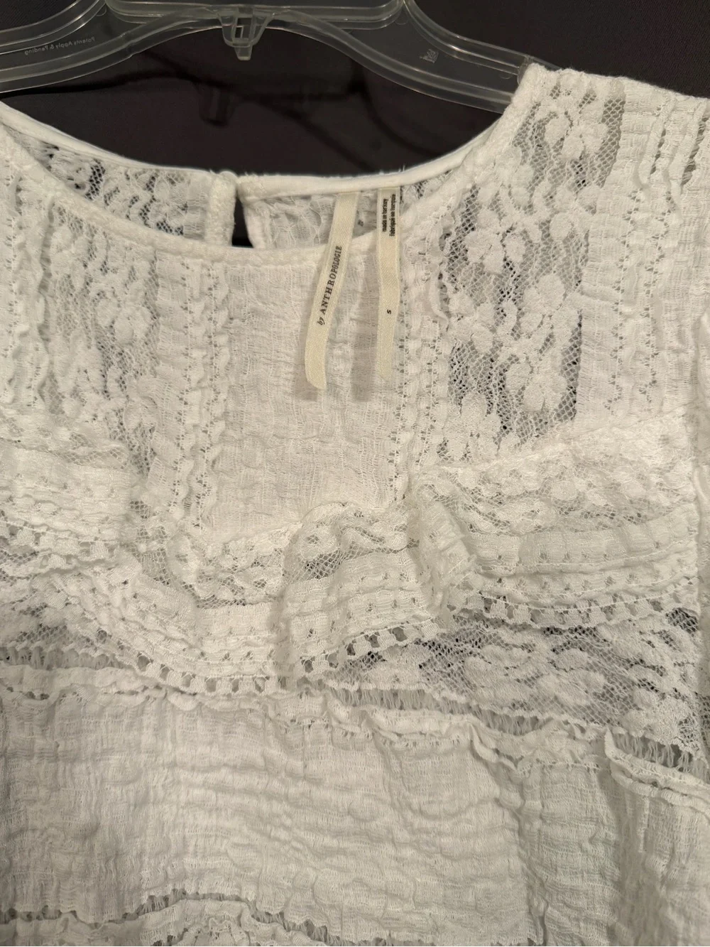 Anthropologie White Lace Ruffle Peasant Blouse